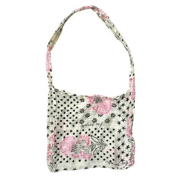 Free People Packable Gauzy Polka Dot and Floral Tote Bag Pink/White/Black OS - Picture 1 of 4